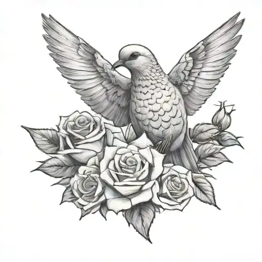 Realistic Heart Mourning Dove Holding Rose Lighting Bugs