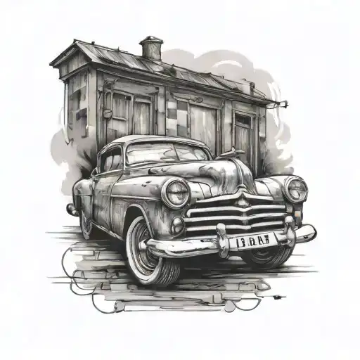 Create A Tattoo Of A Vintage Car Being Restored By A Father And Son Duo