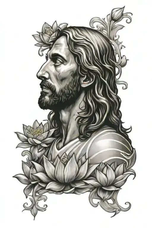 Jesus Surrounded By Lotus Flowers In A New York Back Ground