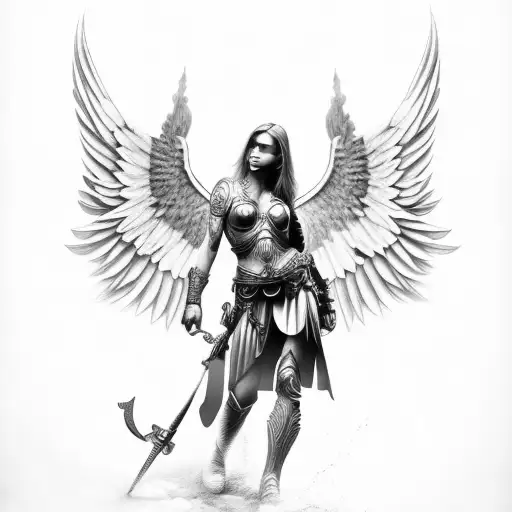 Full Body Female Warriors Angel With Winds