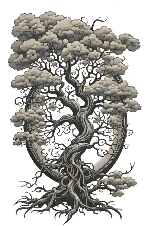 Tree Of Life With Roots And Half No Leaves Growing