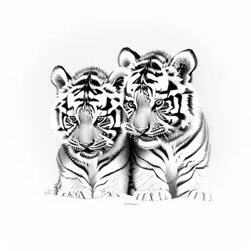 Tiger Roars Two Baby Tigers Kissing