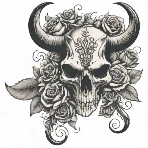 Long Horn Skull With Roses