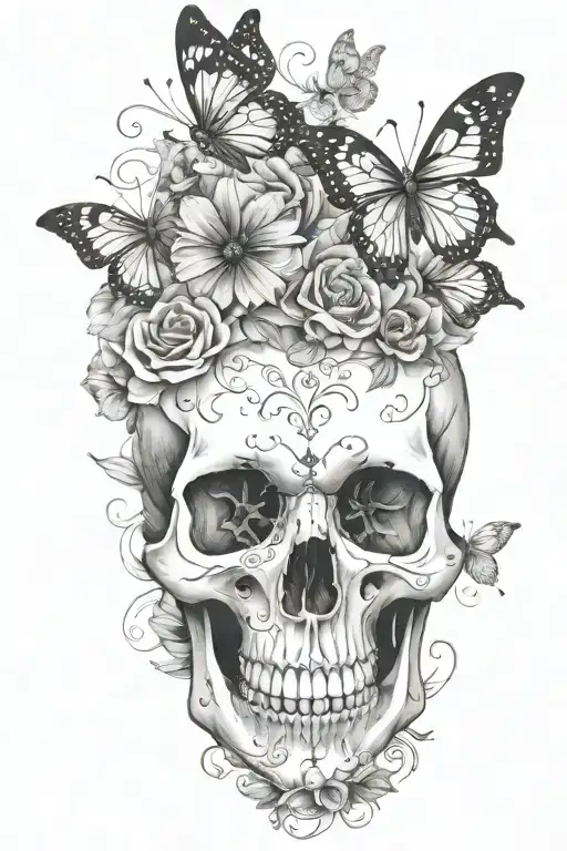 Flowers Skull Butterflies
