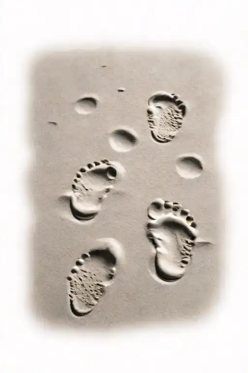 Toddler Footprints In Sand With Water