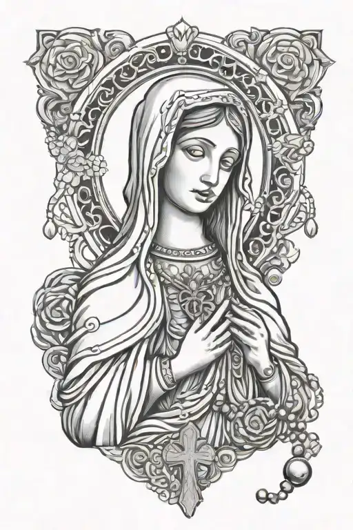 Virgin Mary Holding Rosary