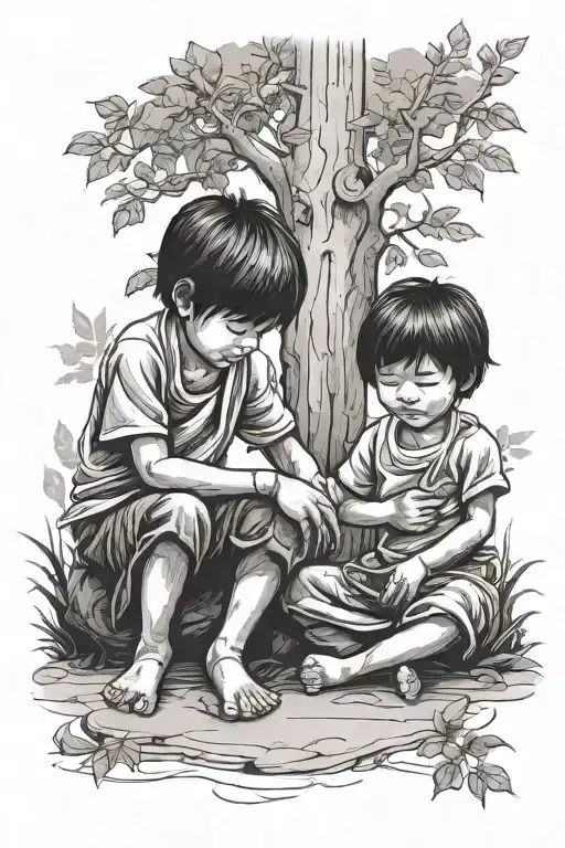 Children Sitting Under Bodhi Tree