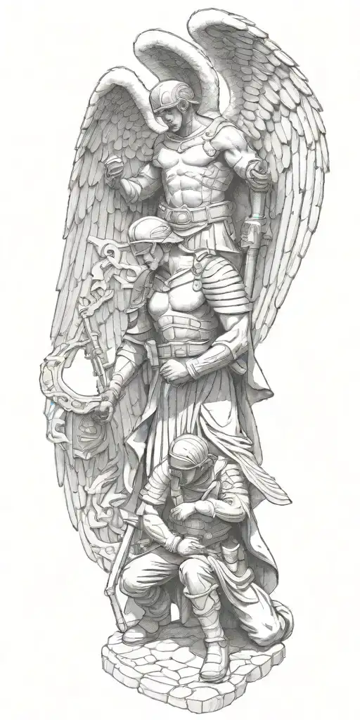 Guardian Angel Standing Over Soldier Kneeling Over Dead Comrade