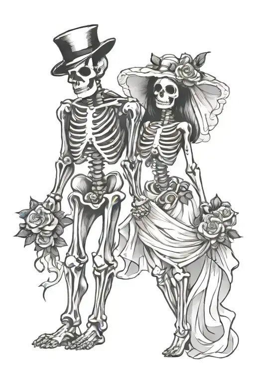 Skeleton Bride And Groom Holding Hands