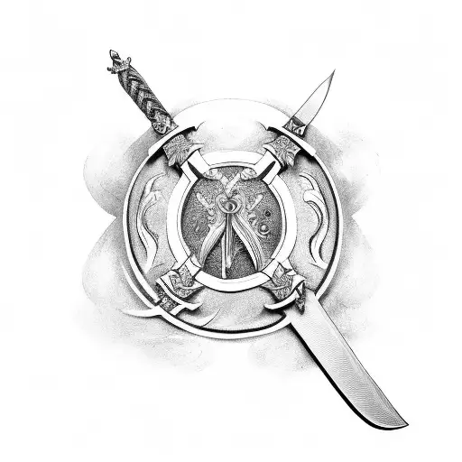 Tattoo Of A Historical Nordic Sword With Siglo Xv Motifs Intertwined Within The Blade