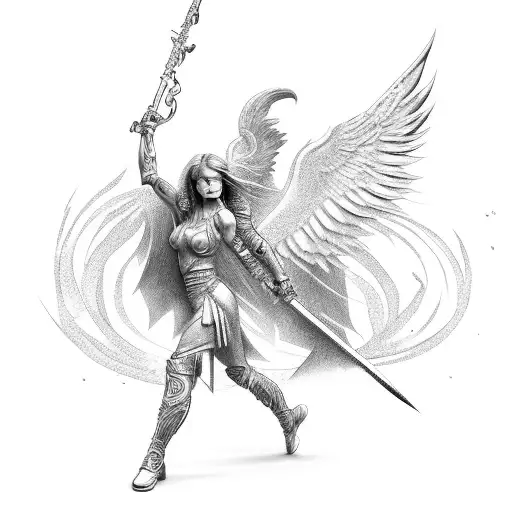 Full Body Female Warriors Angel With Winds