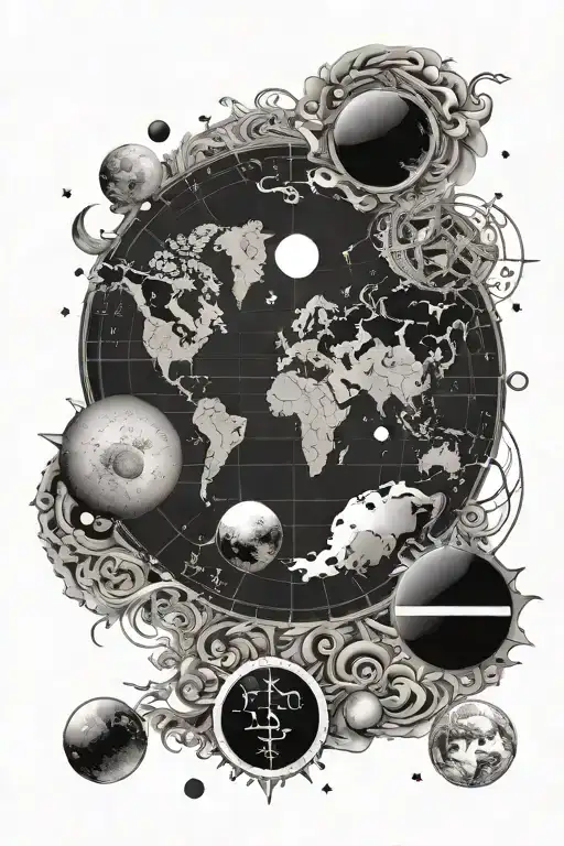 World Map With Sun And Moon Phases