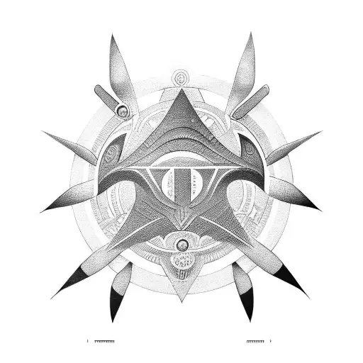Tribal-inspired Power Symbol Incorporating Indigenous Hieroglyphics In Black-grey Style