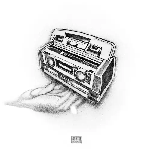 A Tattoo Of A Boombox With A Cassette Tape Featuring Iconic 90S Music Artists