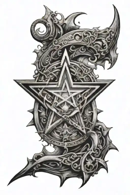 Pentagram And Crescent Moon Merging Together