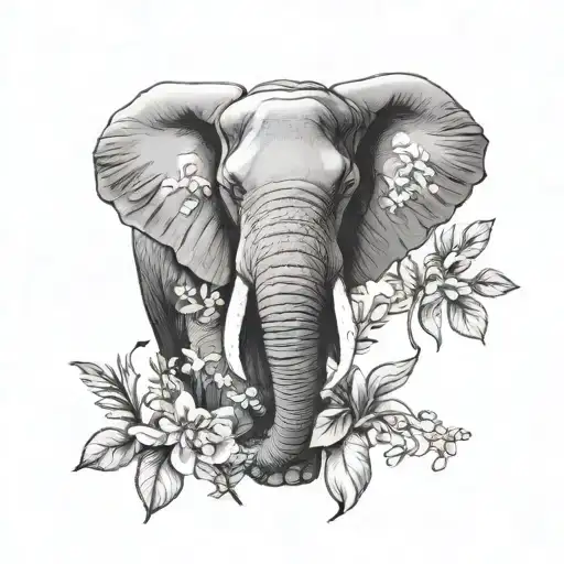 Elephant Head Surrounded By Wild Flowers