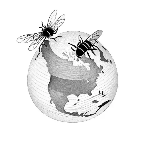 A Bee Flying Over A Globe