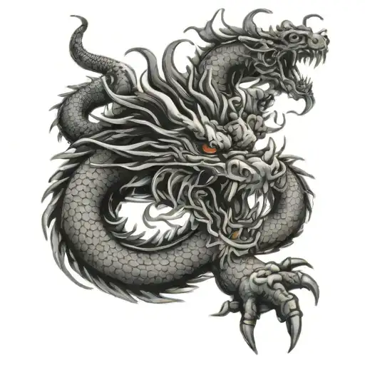 Japanese Dragon Fighting Demons