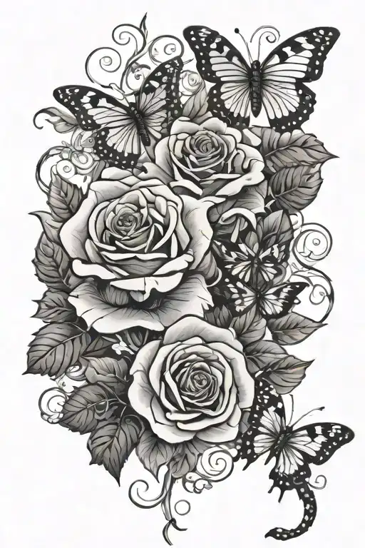 Flowers And Butterfly And Rose And Snake And Vine