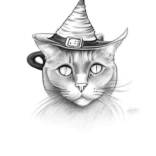 Black Cat With Witch Hat Riding On A Broom