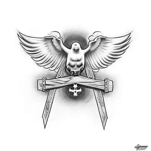 Heaven With Doves Over A Cross And Vintage Sailor Jerry Skulls