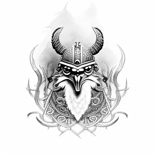 A Detailed Illustration Of A Viking Crow With Intricate Dotwork