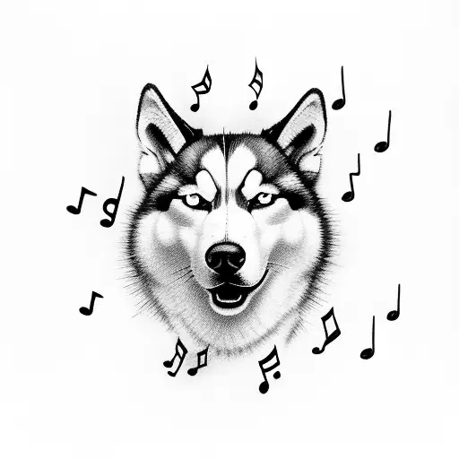 A Smoking Husky With Music Notes In The Background