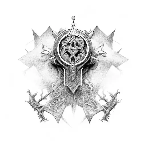 An Intricate Tattoo Design Merging Gaming Elements And Religious Symbolism