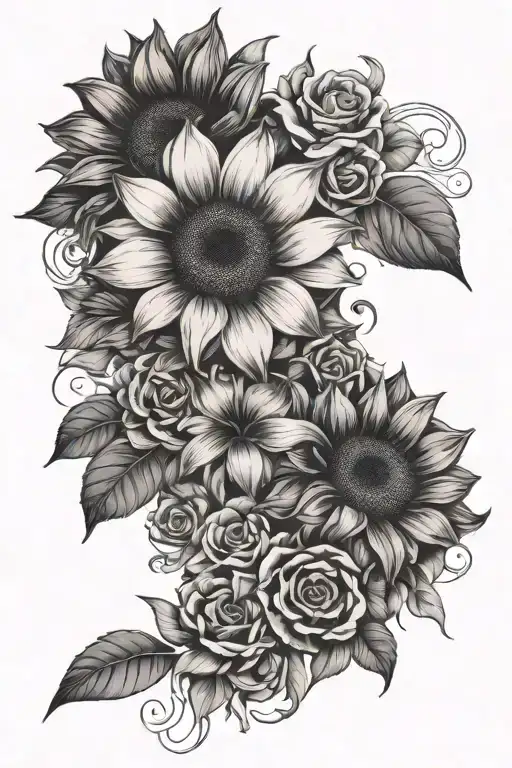 Sunflower With Roses And Lily And Orchid Vine Wrapping