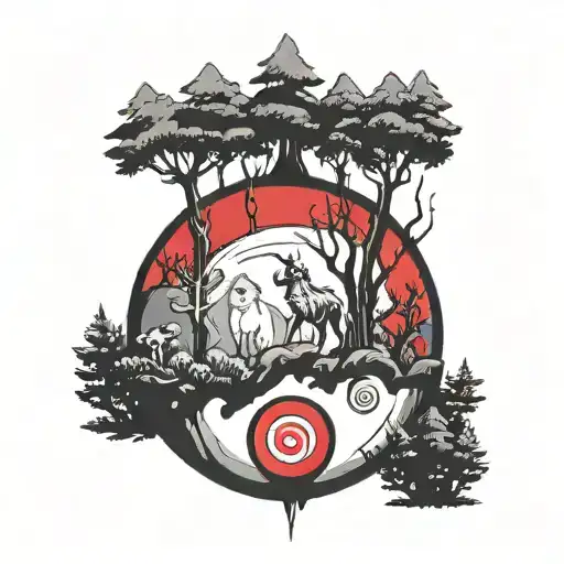 Pokeball With Princess Mononoke Forest On The Top Where The Red Usually Is