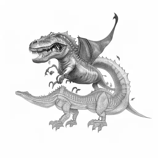 A Black-grey Portrait Of A League Of Legends Champion Riding A T-rex