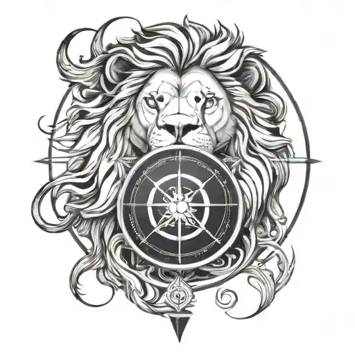 Face Of Lion And Compass Yin Yang Symbol Formed