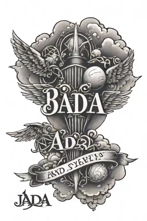 The Word Jada With Clouds On Top Of It With Angels In The Clouds And The Words Ball4sly Above It