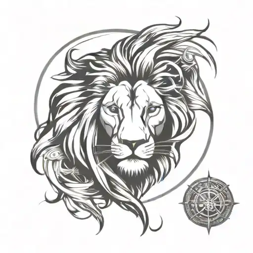 Face Of Lion And Compass Yin Yang Symbol Formed Like