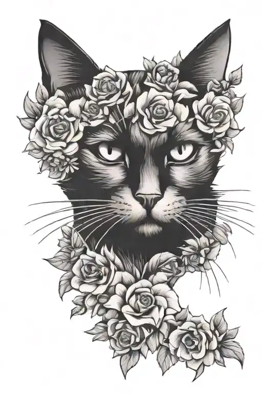Black Cat Head In Flowers