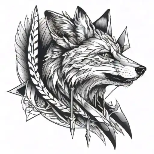 A Half Face Fox Surrounded With Pijl Arrows