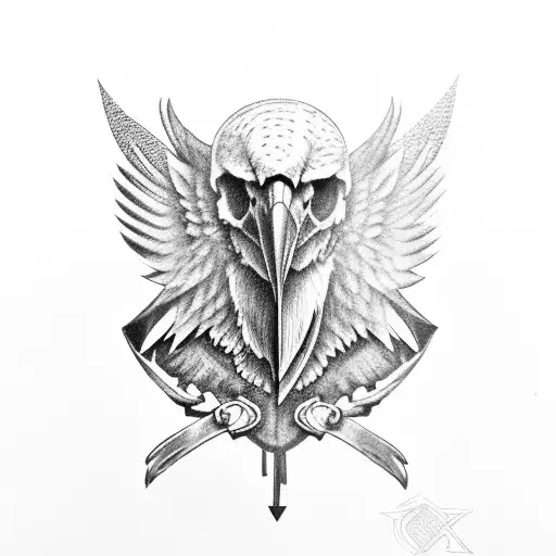 Eagle Carrying Skull With Knife In Beak