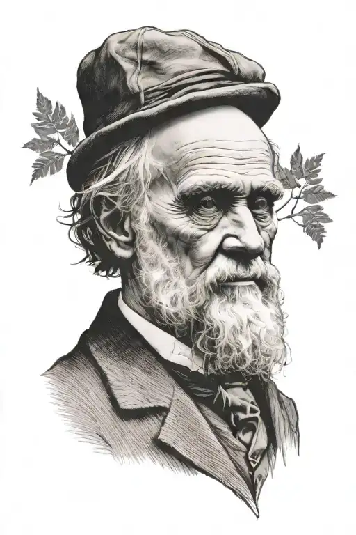 Charles Darwin With A Tree In Background And Dna