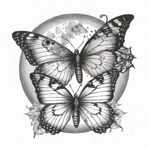 Phases Of Moon And Butterfly