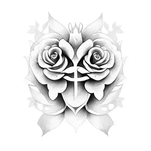 A Black And Grey Floral Design With A Hidden Lambda Symbol