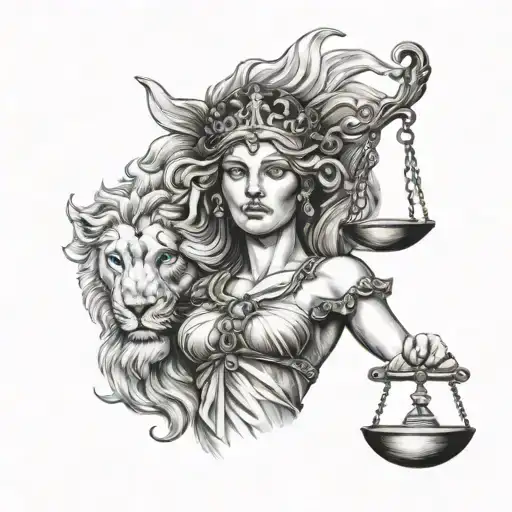 Lady Justice And Lion With Blue Eyes