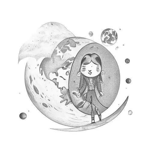 Family Sitting On Moon