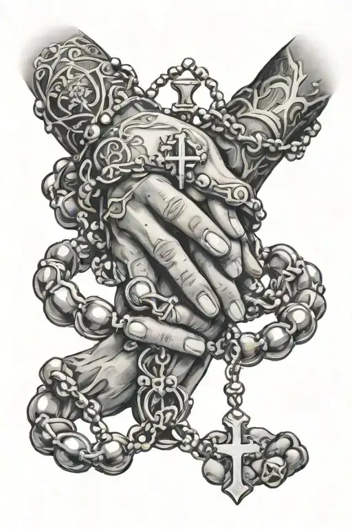 Prayer Hands With Rosary Wrapped