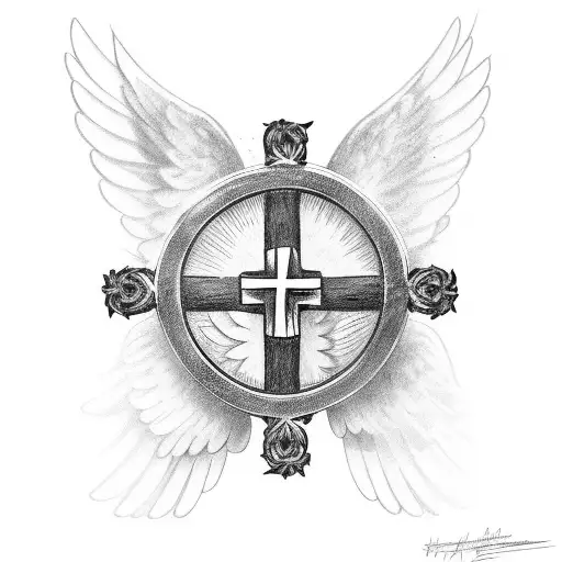 Heaven With Doves Over A Cross