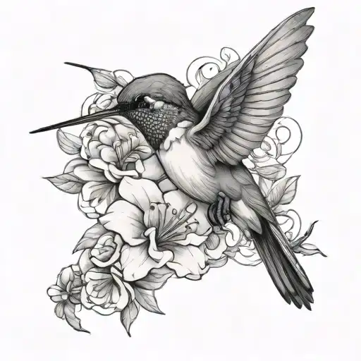 Flowers And Humming Bird