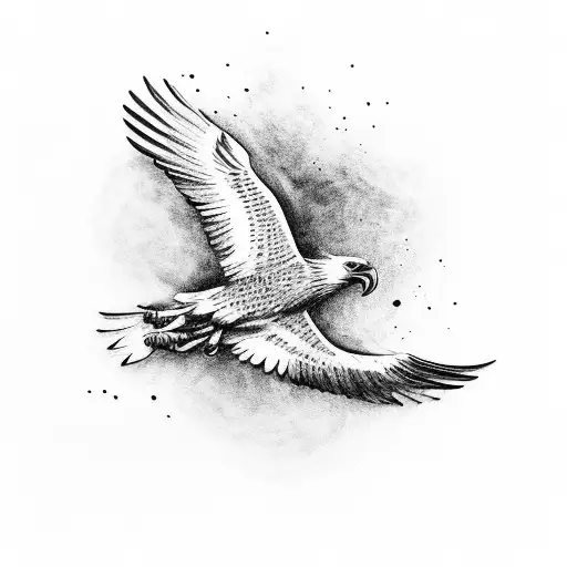 Flying Eagle Holding Skull In Feet With Knife In Beak