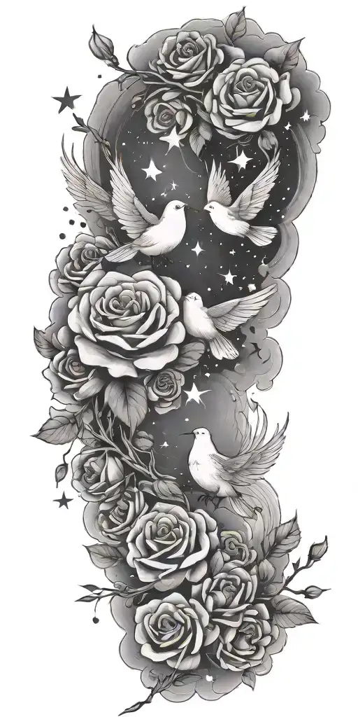 Clouds And Roses And Doves And White Stars Meteors