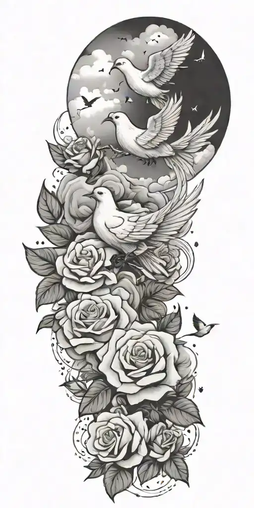 Clouds And White Stars And Doves And Roses