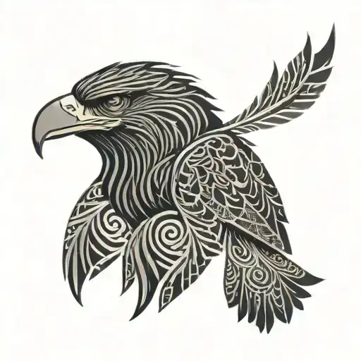 A Stylized Blackwork Eagle Silhouette With Intricate Patterns And Shapes