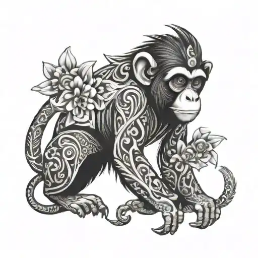 Monkey Tribal With Flowers
